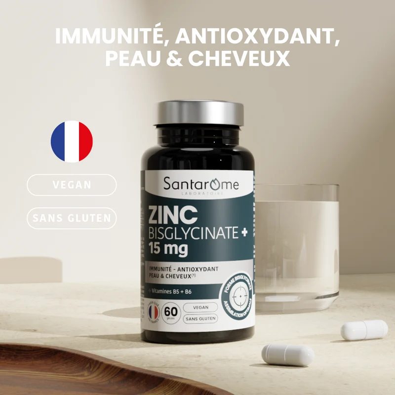 Zinc Bisglycinate + 15 mg + Vitamines B5/B6 - 60 Gélules