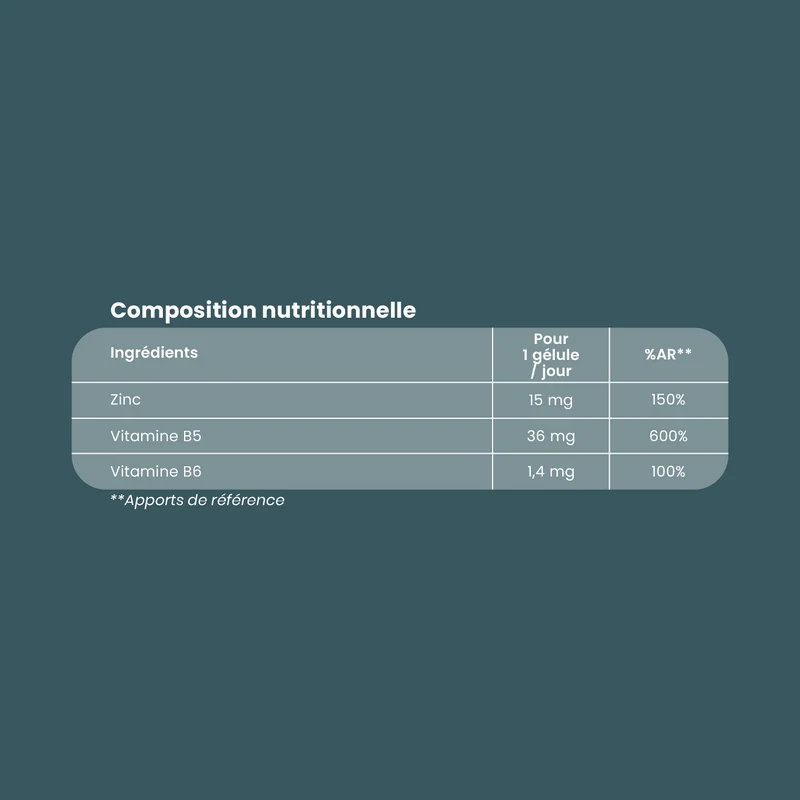 Zinc Bisglycinate + 15 mg + Vitamines B5/B6 - 60 Gélules