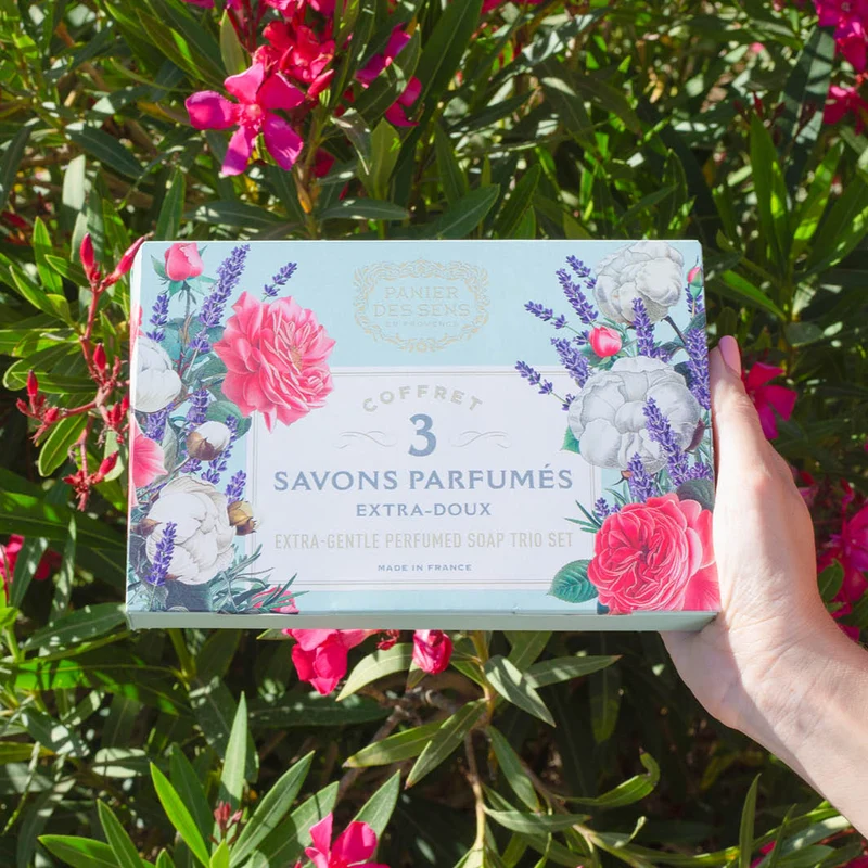 Coffret cadeau 3 savons solides parfumés - Coton, Lavande, Nectar de Rose 3x100g