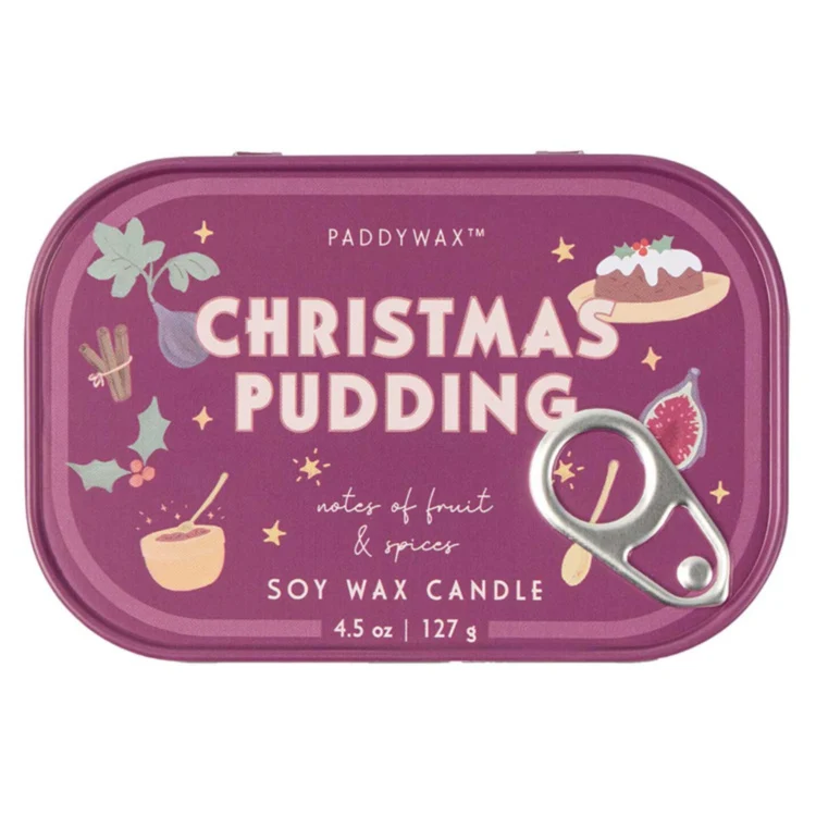 Candela in Latta Christmas Pudding Frutta e Spezie 127g Viola Paddywax