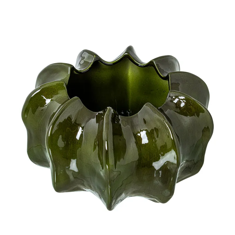 Centro Cactus in Ceramica D35cm Verde Scuro Lucido Peraga Home