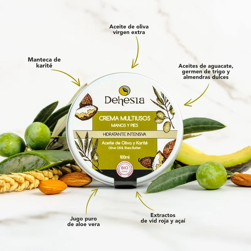 Dehesia BIO Crème Mains-Pieds Multi-usages à l'Huile d'Olive et au Beurre de Karité 100 ml