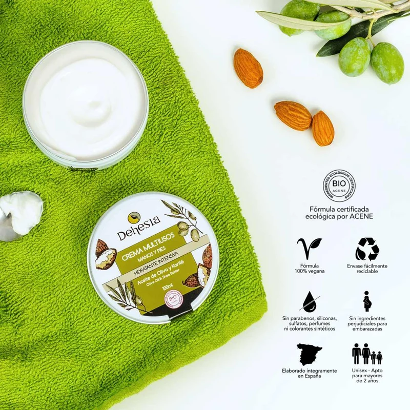 Dehesia BIO Crème Mains-Pieds Multi-usages à l'Huile d'Olive et au Beurre de Karité 100 ml
