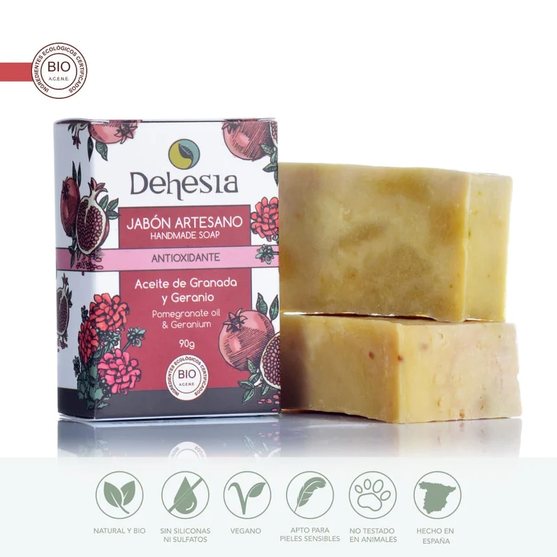 Dehesia BIO Savon Artisanal Antioxydant à la Grenade et Géranium 100gr