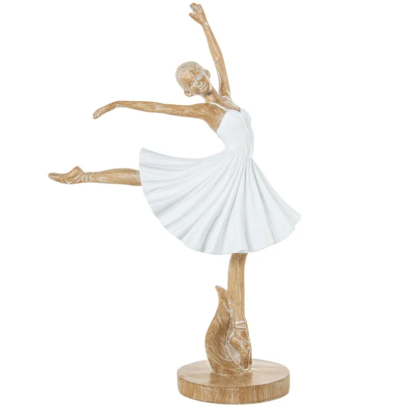 Figura Ballerina in Resina H30cm Bianco Sabbia e Oro Peraga Home