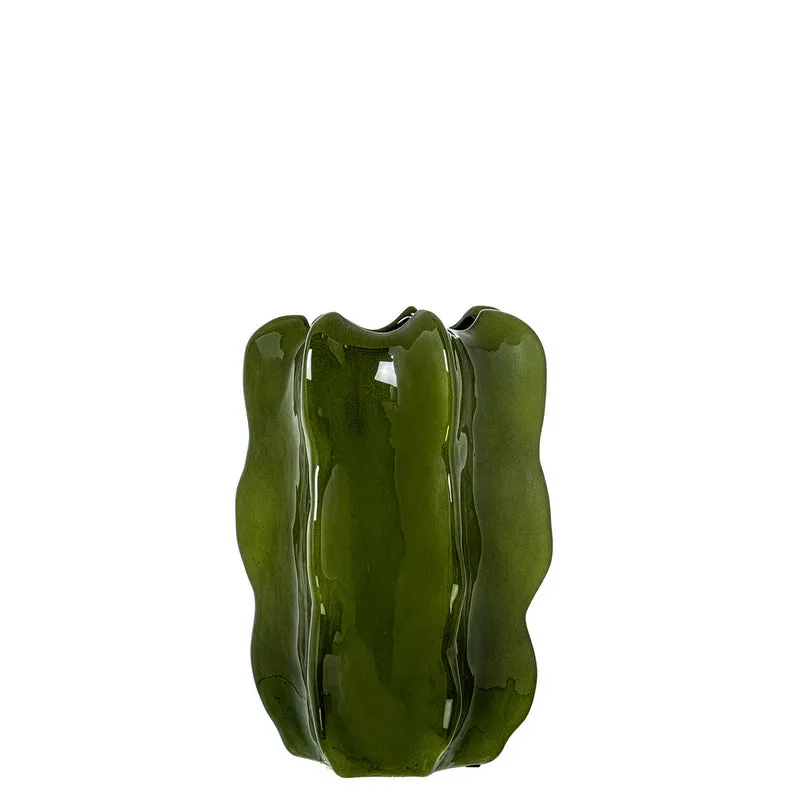 Vaso a Forma di Cactus in Ceramica 30cm Verde Scuro Lucido Peraga Home