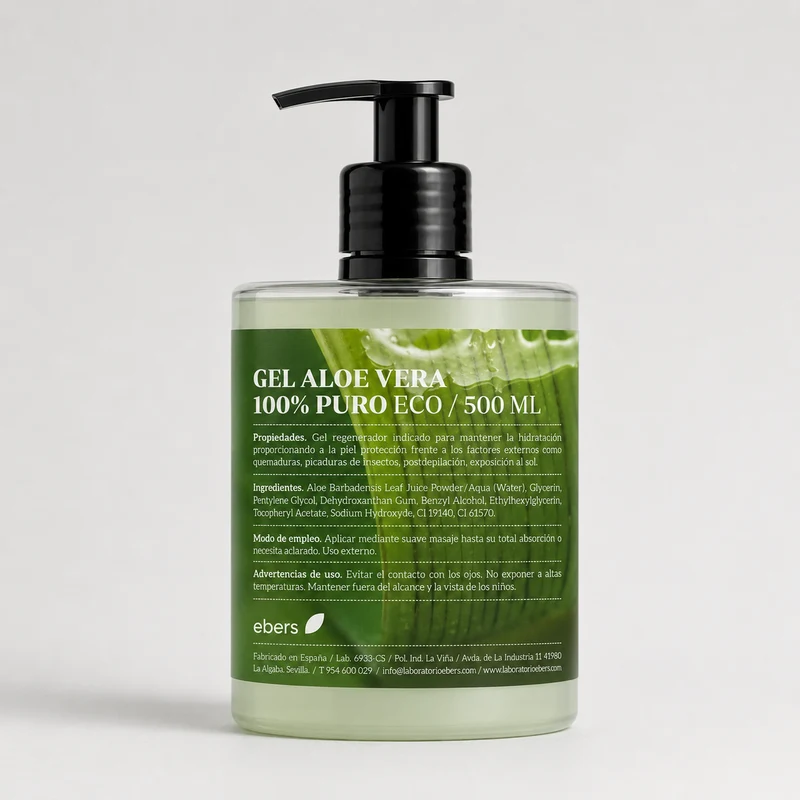 Ebers Gel Aloe Vera 100% Pure Eco avec Doseur 500 ml