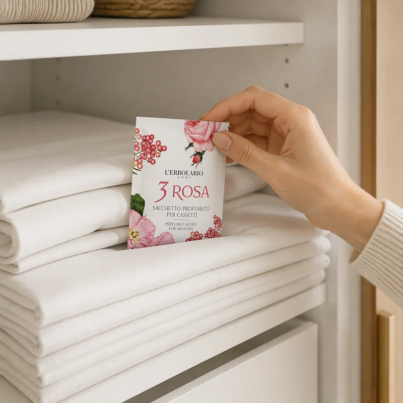 L'Erbolario 3 Sachet Parfumé Rose pour Tiroirs 1 unité