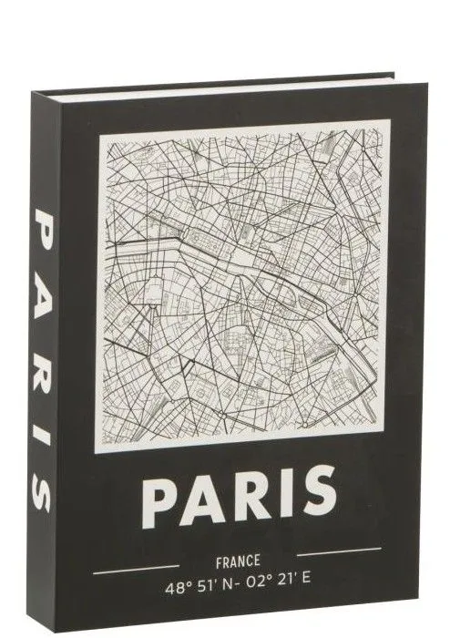 Scatola Contenitore Libro Parigi Nero con Mappa J-LINE