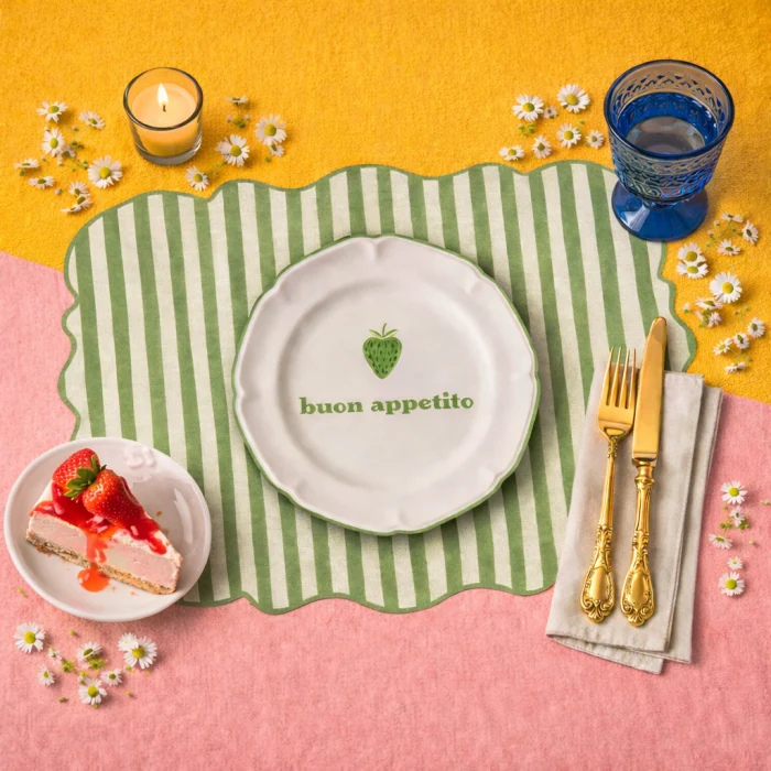 Tovaglietta Americana Sagomata a Righe Buon Appetito Verde 44x30 cm