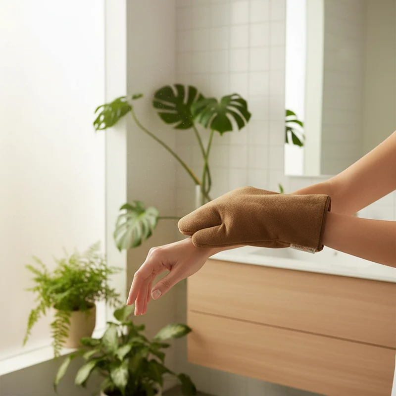 Applicateur et gant de gommage Tanorganic Duo