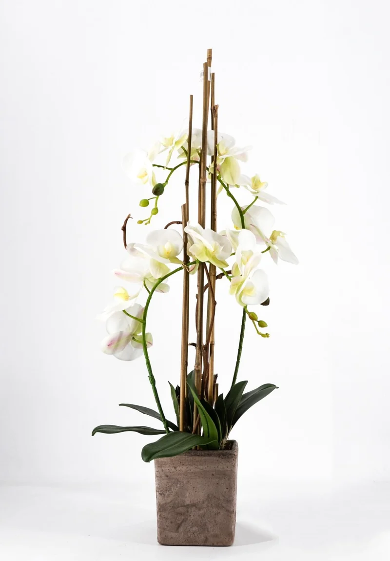 PHALAENOPSIS ORCHIDEA ARTIFICIALE 80CM CON VASO QUADRATO BIANCA