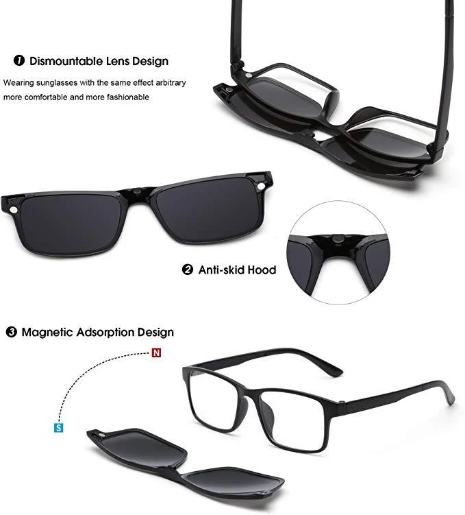 Lunettes de soleil carré 6 en 1 magnétiques optiques polarisées
