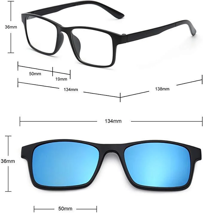 Lunettes de soleil carré 6 en 1 magnétiques optiques polarisées