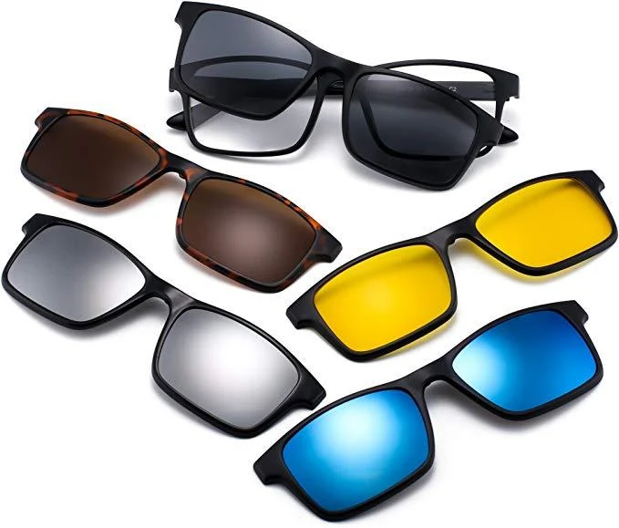 Lunettes de soleil carré 6 en 1 magnétiques optiques polarisées