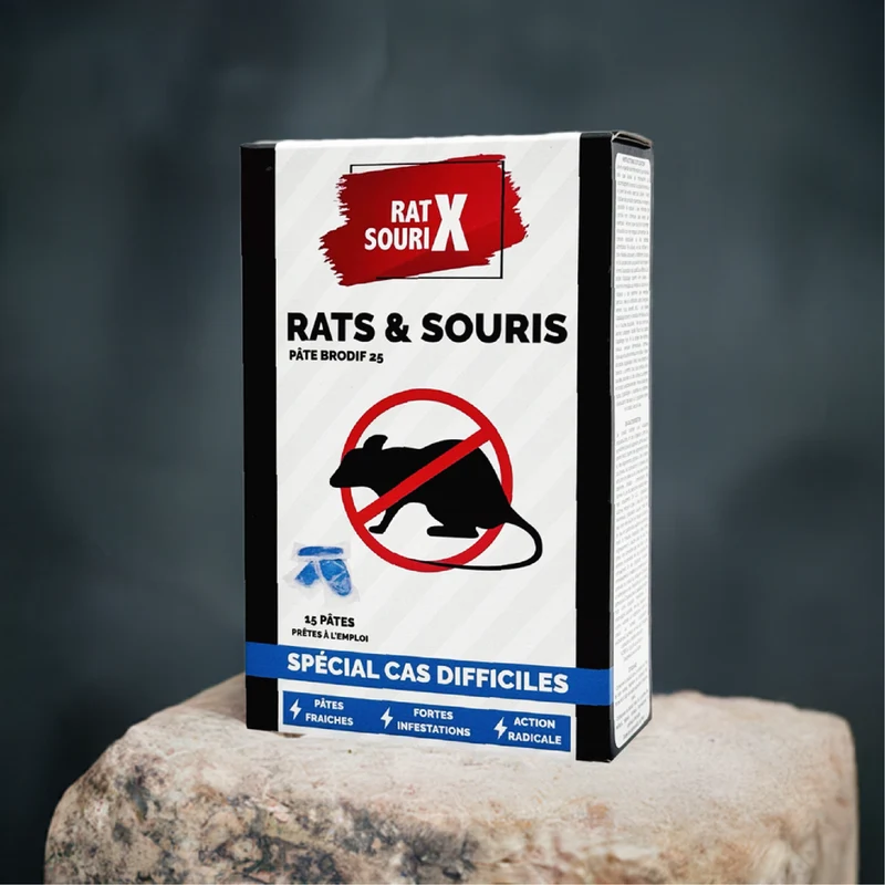 RatX SouriX Pâtes Bleues Brodif 25 – 150g – Appât Renforcé Anti-Rats et Souris – Cas Difficiles - Fabriqué en France