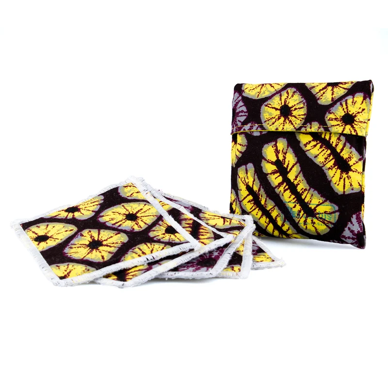Pochette 6 Carrés Oeko-Tex lavables violets et jaunes - derniers exemplaires