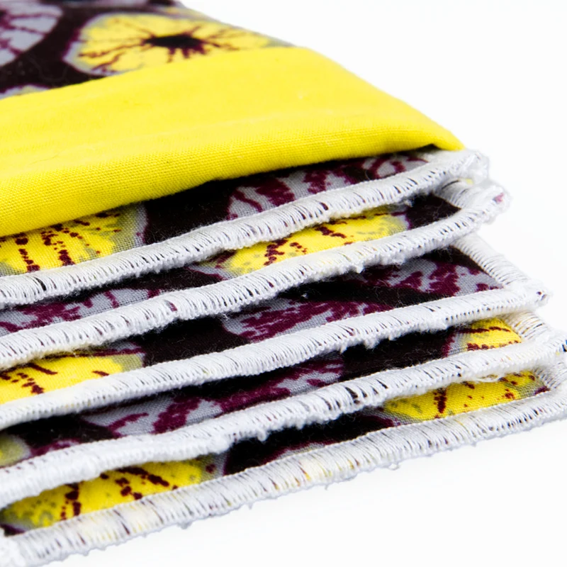 Pochette 6 Carrés Oeko-Tex lavables violets et jaunes - derniers exemplaires