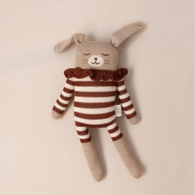 Grand doudou lapin - combishort rayé sienne