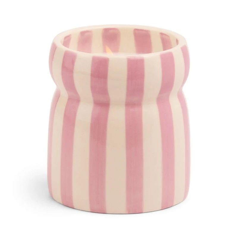 Candela in Ceramica a Strisce Lavanda Cabana 184g Rosa e Crema Paddywax