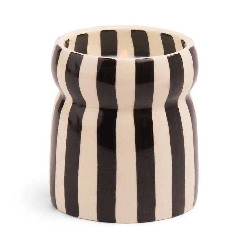 Candela in Ceramica Pietra Lavica A Strisce Nere 184g Paddywax