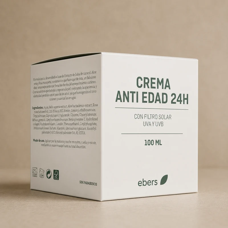 Ebers Crème Anti-Âge 24H à l'Aloe Vera, à la Bave d'Escargot et à la Rose Musquée 100ml