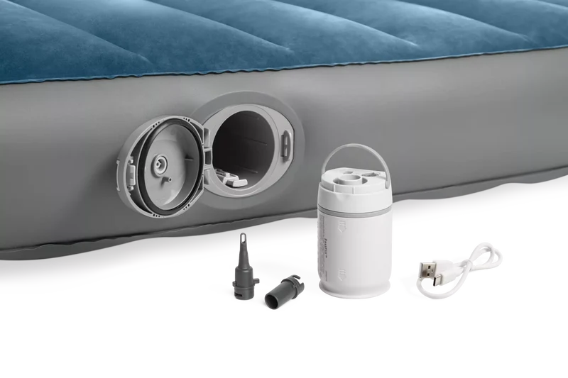 Materasso gonfiabile matrimoniale Dura-Beam Prestige Downy con pompa a batteria ricaricabile 152x203x25 cm Azzurro Grigio INTEX
