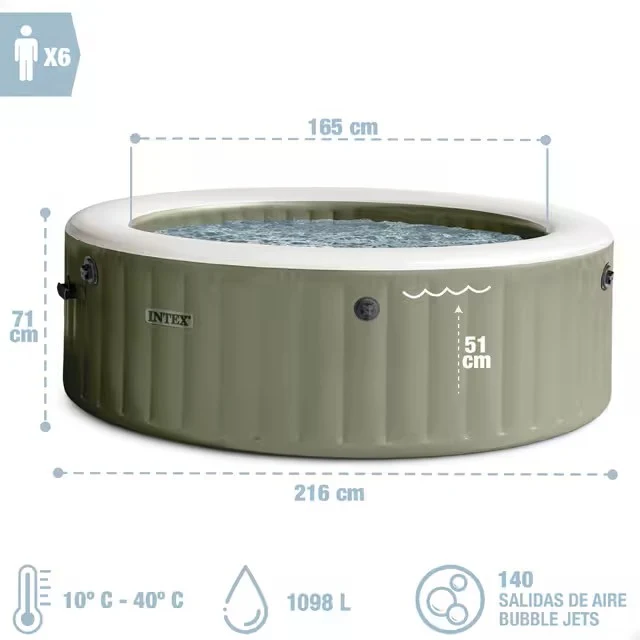 Intex Spa Idromassaggio PureSpa Bubble Massage 6 posti Verde Oliva