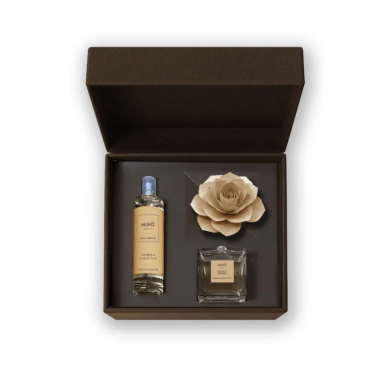 MUHA Confezione Rosa 100 ml + Spray 100 ml Vaniglia E Ambra Pura