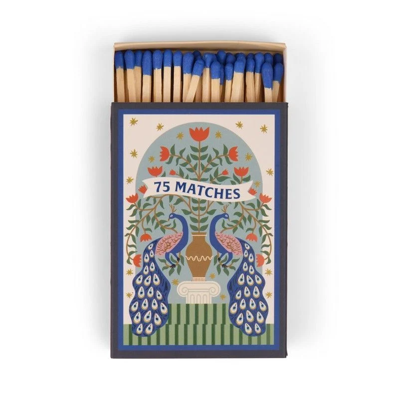 Paddywax Scatola di Fiammiferi Decorata "A Dopo" - Pavone Blu (75 pz)