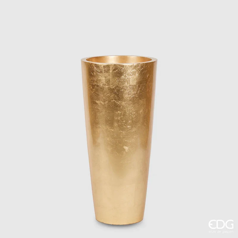 VASO VETRORESINA ROTONDO BOMBATO H 80 CM D 37 CM ORO