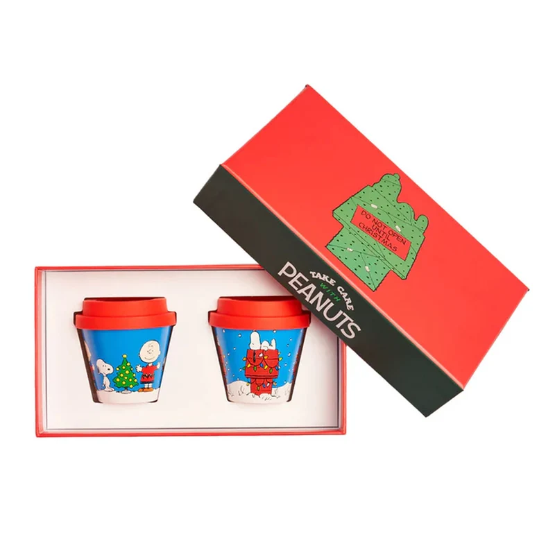 TAZZA ESPRESSO MUG CON TAPPINO SNOOPY NATALE "CUCCIA" 90ML 2 PEZZI