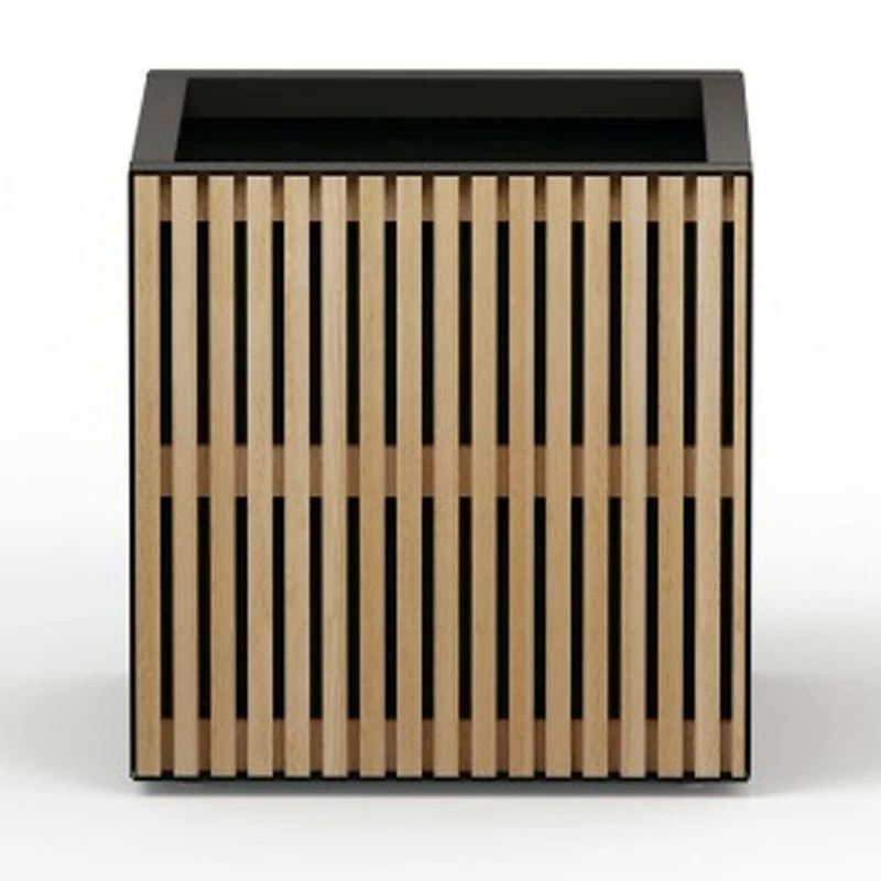 FIORIERA CUBO "DECO PLANTER" IN METALLO 50X50X50CM NERO E LEGNO