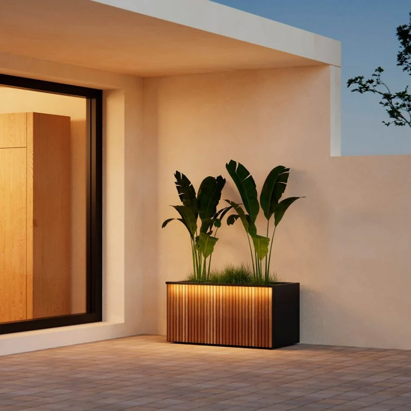 FIORIERA "DECO PLANTER" IN METALLO 100X50X50CM NERO E LEGNO
