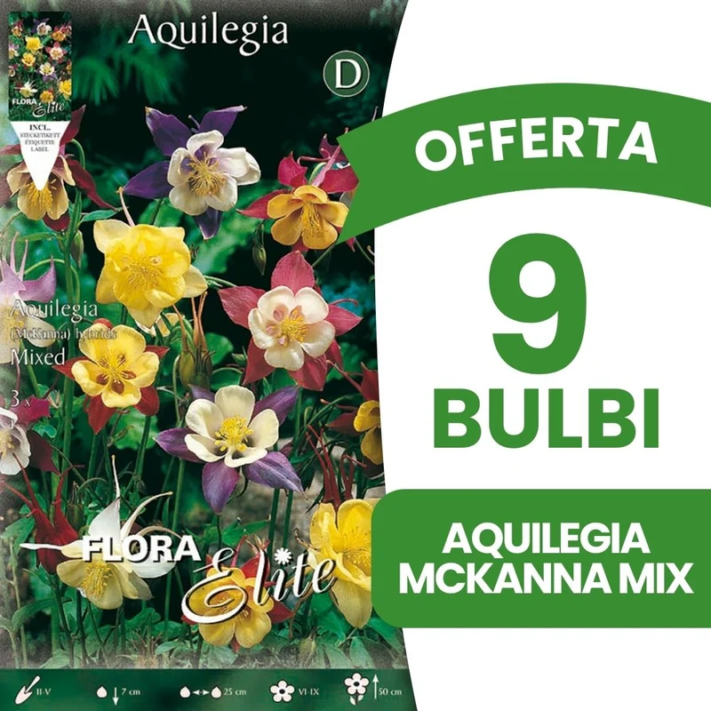 OFFERTA 9 BULBI AQUILEGIA MCKANNA IN MIX DI COLORI