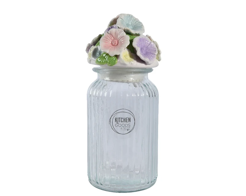 BARATTOLO IN VETRO CON TAPPO FIORI D11 X H27 CM