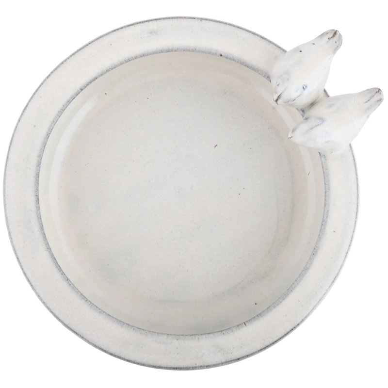 BAGNETTO CON PIEDISTALLO IN CERAMICA CREMA PER UCCELLINI SELVATICI
