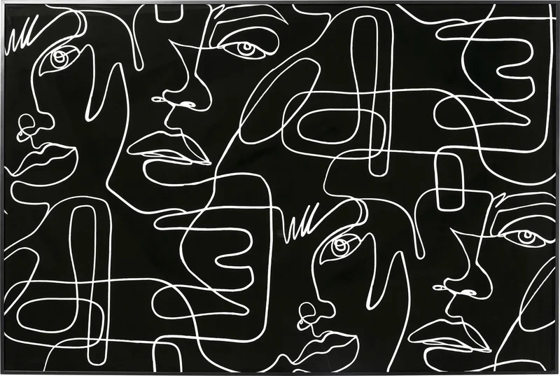 QUADRO INCORNICIATO FACCIA ARTE DRAWING 150X100CM NERO E BIANCO
