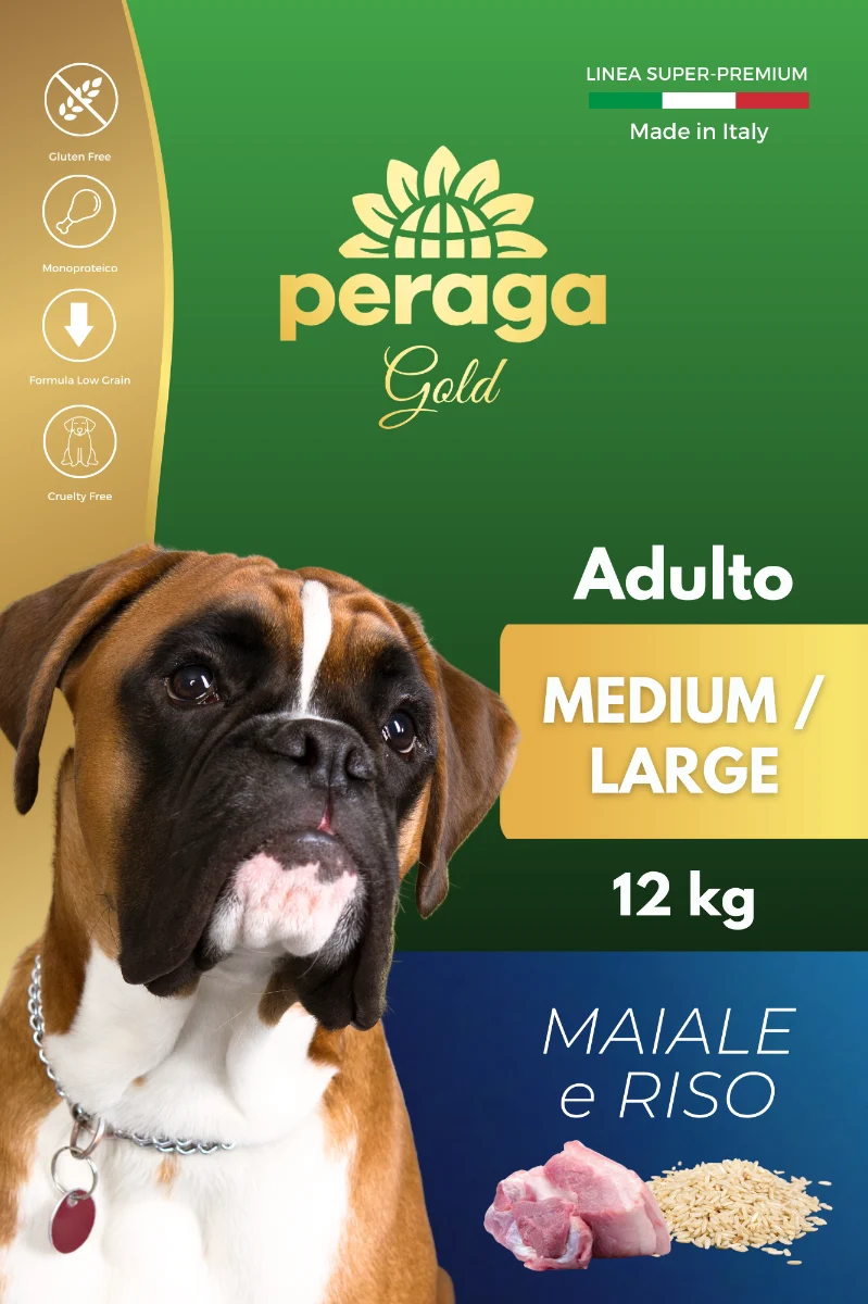 CROCCHETTE PERAGA LINEA GOLD - CANE ADULTO MEDIUM-LARGE MAIALE E RISO 12KG