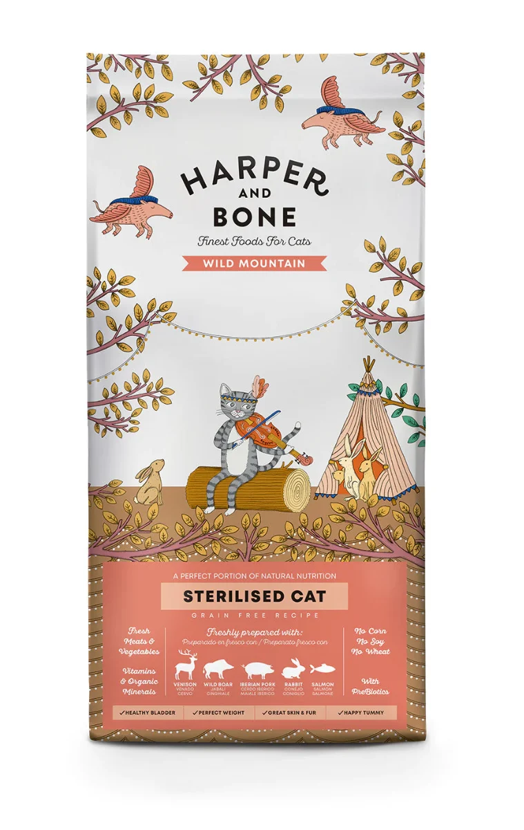 CROCCHETTE PER GATTI HARPER AND BONE CAT STERILISED WILD MOUNTAIN 5KG - CERVO, CINGHIALE, MAIALE, CONIGLIO E SALMONE