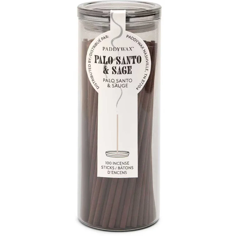 100 BASTONCINI DI INCENSO IN BARATTOLO FRAGRANZA PALO SANTO & SAGE