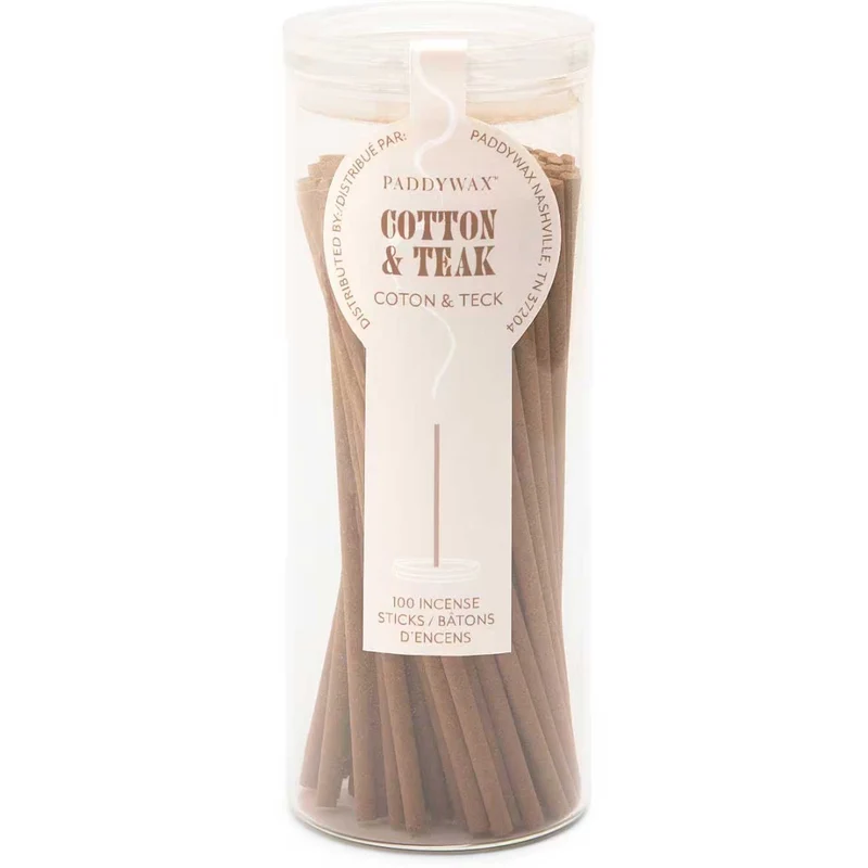 100 BASTONCINI DI INCENSO IN BARATTOLO FRAGRANZA COTTON & TEAK