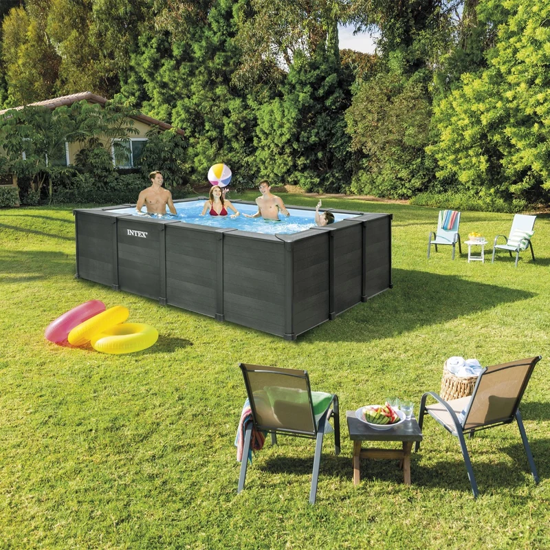 PISCINA RETTANGOLARE GRAPHITE GREY PANEL 400X300X124CM + POMPA + SCALETTA + TELI